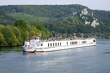 View of Les Andelys and Chateau Gaillard, Seine River, MS CEZANNE ship, Normandy, France, Europe