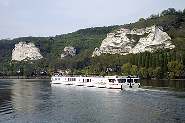 View of the chalk cliffs of Les Andelys, Seine River, MS CEZANNE ship, Normandy, France, Europe