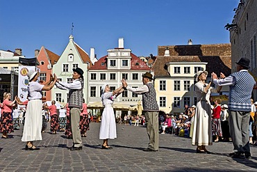 Dance droup, old town festival, town hall square, Tallinn, Estonia, Baltic States, North Europe