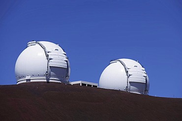 Domes of the two Keck telescopes near the summit of the extinct volcano Mauna Kea, Hawaii, USA