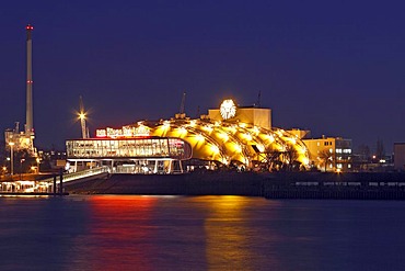 Theatre for the musical "The Lion King", at night in the free port of Hamburg on the Elbe River, Hamburg, Germany, Europe