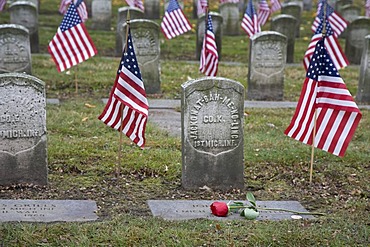 A Veterans Day ceremony at Elmwood Cemetery honors members of the 102nd U.S. Colored Infantry Regiment who fought in the American Civil War, Detroit, Michigan, USA