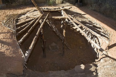 A pit house, part of an excavated ancient Anasazi village at the Anasazi State Park Museum, the site dates to the 12th century, Boulder, Utah, USA