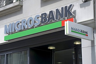 Migros Bank, signage, Berne, Switzerland, Europe