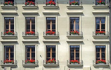 Apartment building with flower boxes, Berne, Switzerland, Europe