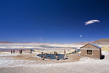 Thermal lake Aguas Termales with a pool, Altiplano, Bolivia, South America