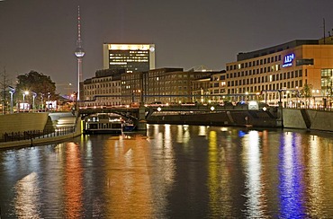 View from the Parliament Quarter to Berlin Mitte, night shot, Berlin, Germany