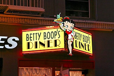 Sign of Betty Boop's Diner at night, San Francisco, California, North America, USA