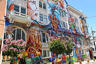 Colorful mural in Mission District, Women's Building, San Francisco, California, North America, USA