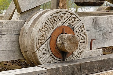 Detail of a trebuchet (wheel), Urquhart Castle, Loch Ness, Scotland, Great Britain