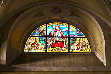 Stained-glass window, St. Veit Church in Krems, Wachau, Waldviertel, Lower Austria, Austria, Europe