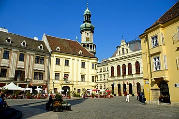 Center market square with tower of Sopron odenburg Hungary