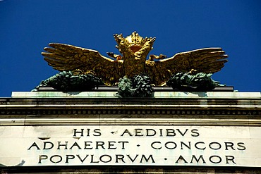 Double headed eagle with latin script on the Hofburg Neue Burg Vienna Austria