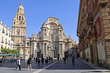 Cathedral, Plaza Cardenal Belluga (Cardinal Belluga Square), Bishop's Palace, Murcia, Spain, Europe