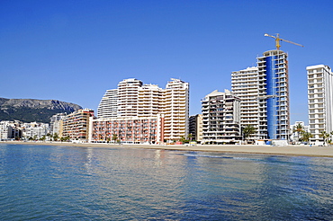 Multistory buildings, high-rises on the beach, Arenal, Calpe, Alicante, Costa Blanca, Spain