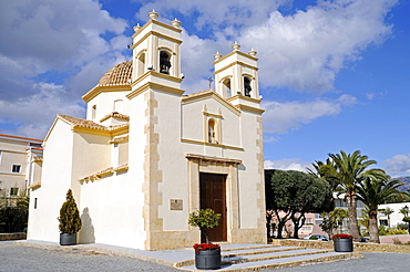 White stone church in Ermita de Sant Rafel, La Nucia, Alicante, Costa Blanca, Spain