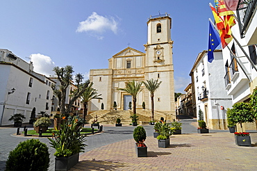 La Purisima Concepcion Church and Town Hall surrounding the town square, La Nucia, Alicante, Costa Blanca, Spain