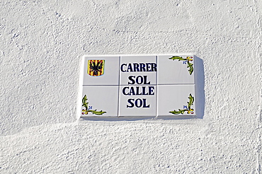 Road sign, Sun Street, Spanish tiles, Altea, Alicante, Costa Blanca, Spain