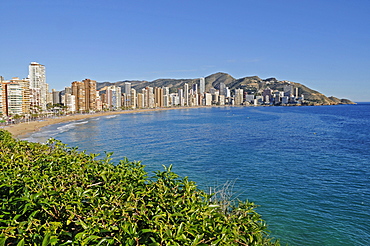 Playa de Levante Beach and high-rise buildings, Benidorm, Alicante, Costa Blanca, Spain