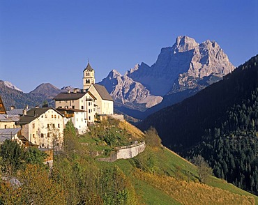 Santa Lucia in front of the Monte Pelmo mountains Trentino Italy Italia Dolomites Dolomiti