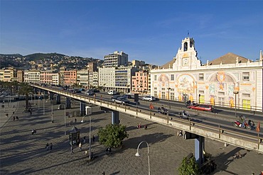 Genoa Genova Liguria Italy city highway with the palazzo San Giorgio