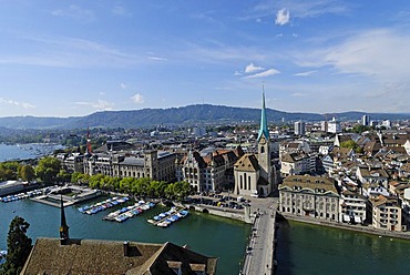 Limmat with Fraumuenster and Lake Zurich Zurich Switzerland