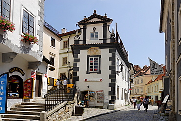 Cesky Krumlov Krumau at the Moldau Vltava Bohemian Forest Sumava Czech Republik in the small streets of the historic center