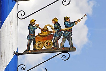 Detail of a Bavarian maypole, fire brigade, Bavaria, Germany