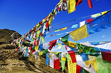 Prayer flags outside the Ganden convent (4300m) near Lhasa, Tibet