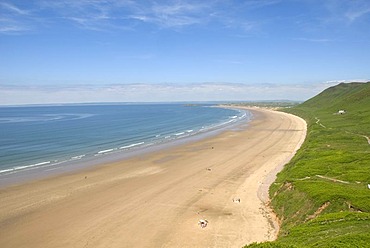 Sand beach and sea, Rhossili Beach, Gower Peninsula, Wales, Great Britain, Europe