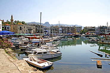 Kyrenia, town centre and marina, with the Pentadaktylos-Besparmak mountains in the background, Northern Cyprus, Cyprus, Europe