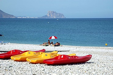 Sport boats at the beach, Playa del Albir, Altea, Costa Blanca, Spain