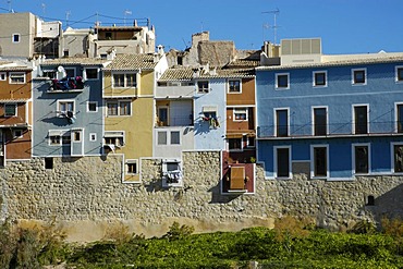 Multicolored painted houses in Villajoyosa, Vila Joiosa, Costa Blanca, Spain