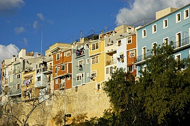 Multicolored painted houses in Villajoyosa, Vila Joiosa, Costa Blanca, Spain