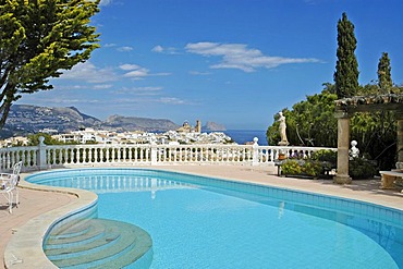 Luxurious swimming pool with view of the city and the coast, Altea, Costa Blanca, Spain