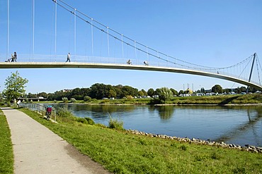 Pedestrian bridge over the Weser in Minden, Teutoburg Forest, North Rhine-Westphalia, Germany