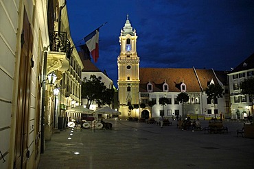 Old Town Hall at night, main square, Bratislava, Slovakia