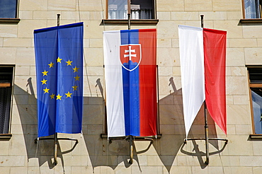 Flags at the magistrate building, Bratislava, Slovakia