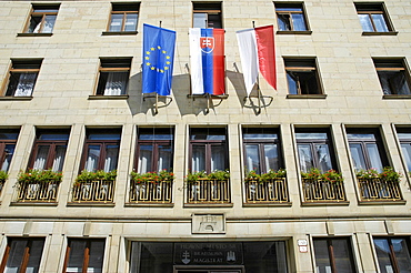 Flags at the magistrate building, Bratislava, Slovakia