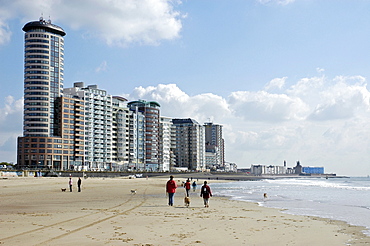 City beach and apartement blocks, Vlissingen, Zeeland, Holland, the Netherlands