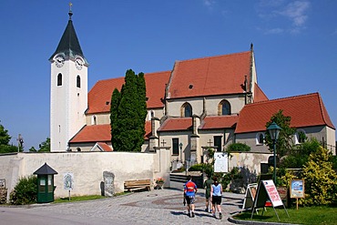 Cyclist walking to the monastery of Ardagger Lower Austria