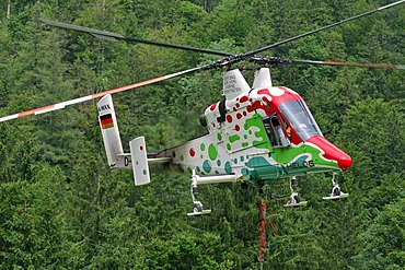 A special helicopter with two rotors Mairalp at the base of the mountain Traunstein Upper Austria