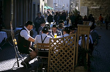 Traditional rifleman in a beer garden in Sterzing South Tirol Italy