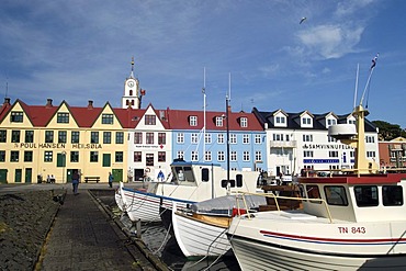 Row of old houses in the harbour of Thorshavn Faeroe Islands