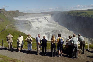 The golden waterfall Gullfoss at the road Kjolur F35 Iceland