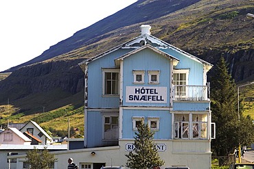 Old wooden hotel in the harbour of Seyï£¿isfjoï£¿ur Iceland