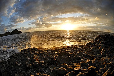 Sunset at the basalt columns of the GiantÂ¥s Causeway, Londonderry, North Ireland