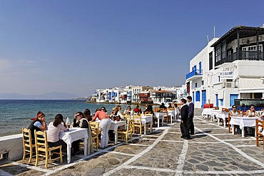 The restaurant Alefkandra with a great view to Little Venice and the sea, Myconos, Greece