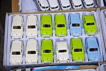 Wind up toy cars (Trabbis), made in China, seen at a Souvenir shop at the wall museum in Friedrichstrasse, Berlin, Germany, Europe