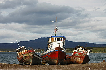 Three ship wrecks, Ultima Esperanza Bay, Puerto Natales, Chile